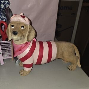Striped Pink and Red Dog Figurine